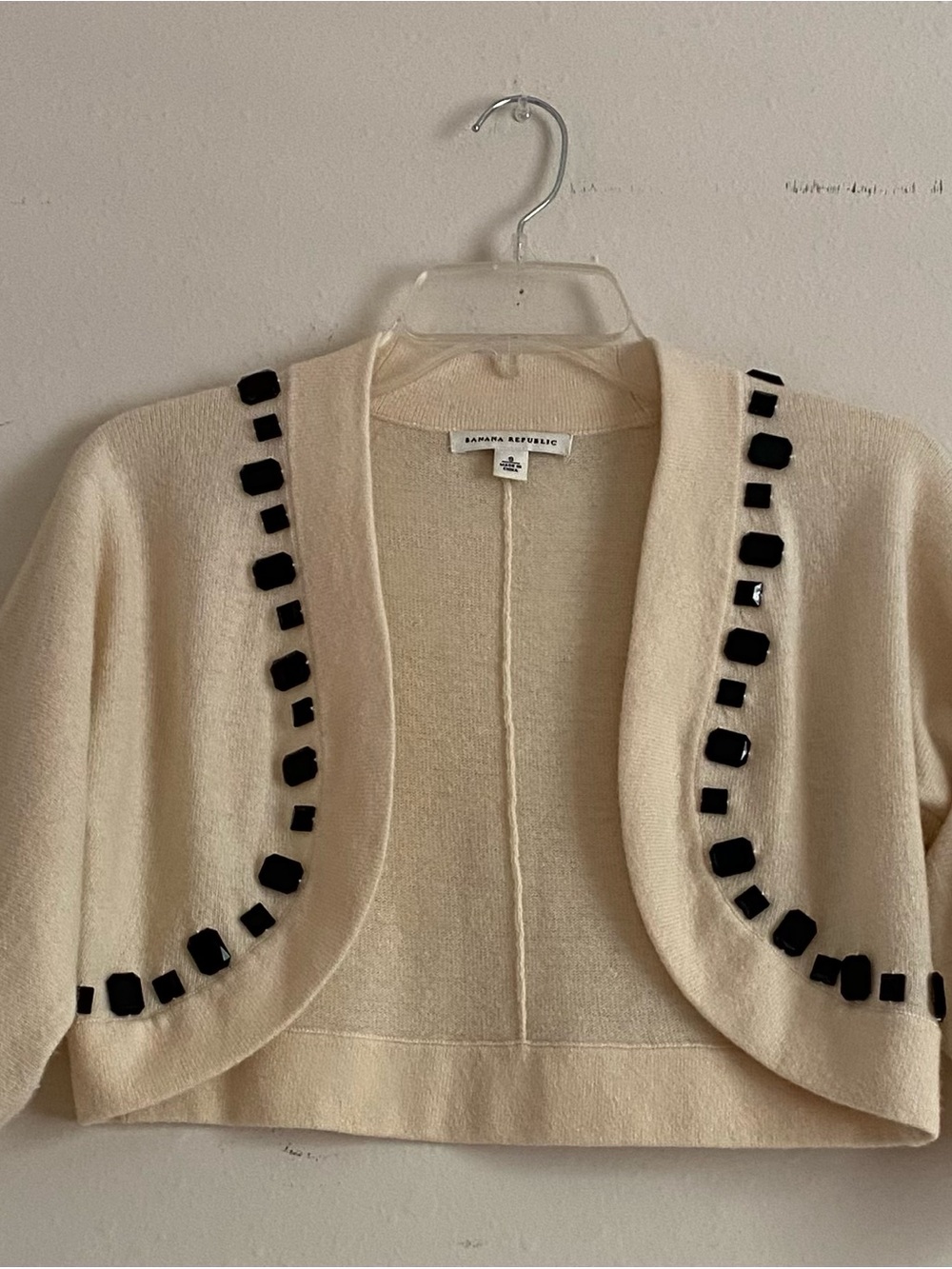 Banana Republic Cream Cropped Bolero with Black Gem Trim
